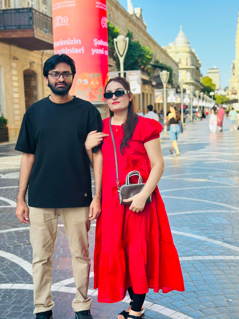 Alqama and Faisal enjoying Nizami Street in Baku, Azerbaijan